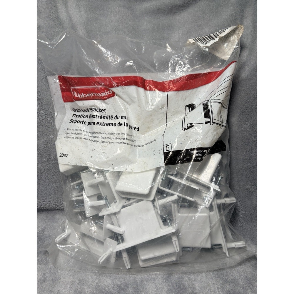 25pk- Rubbermaid FG3D32LWWHT Wall End Brackets